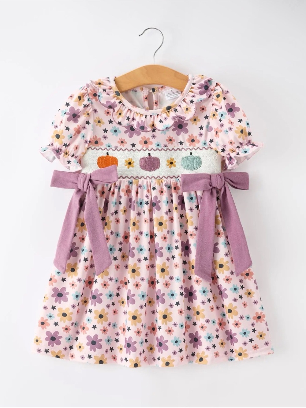 Rylee Faith Halloween Thanksgiving Pumpkin Floral  Bow Girls Dress